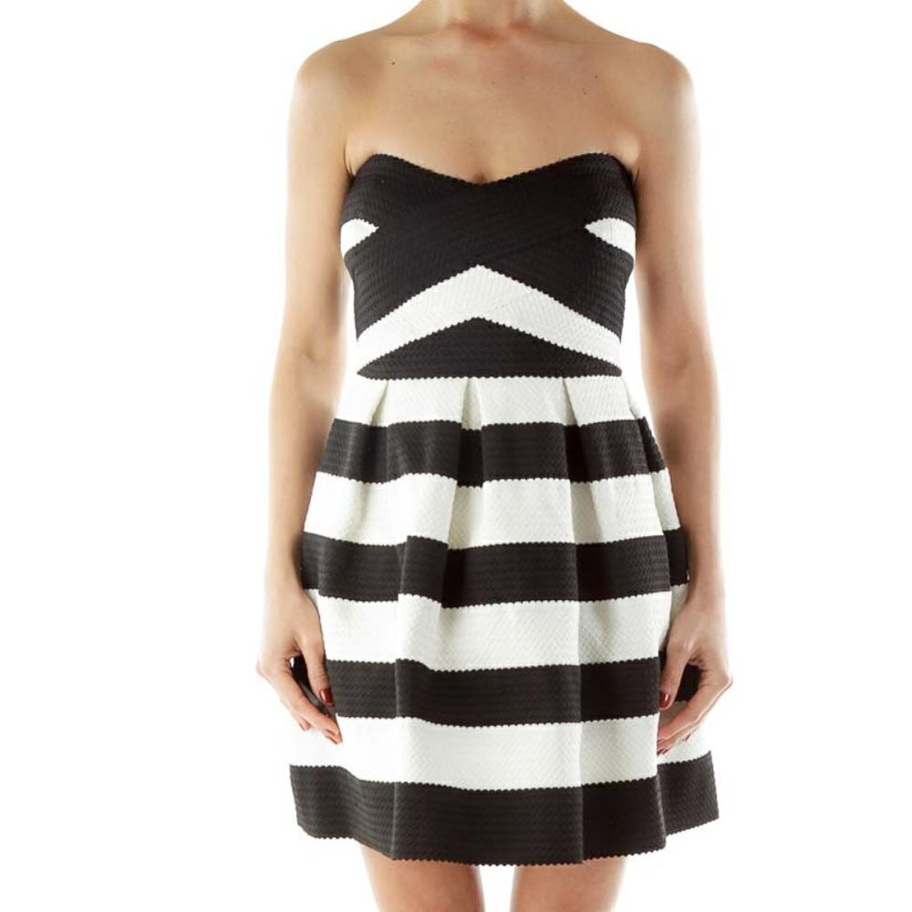 BCBG MaxAzria Black White A-Line Strapless Day Dress - Picture 1 of 3